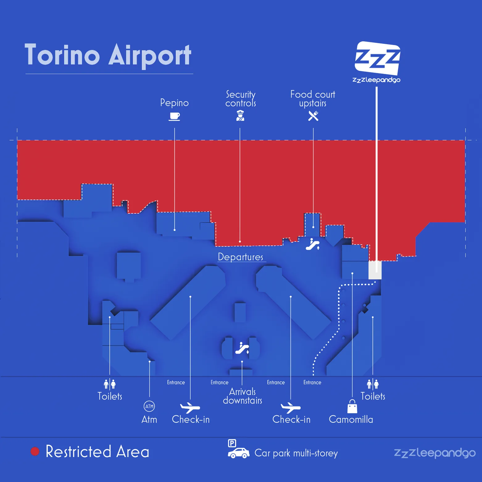 Map of the ZZZleepandGo cabins — Turin Caselle Airport